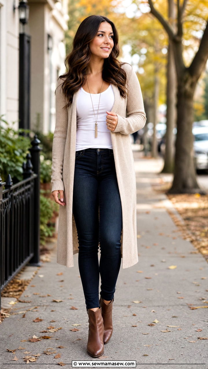 Long Cardigan With Tank Top and Skinny Jeans - 25 casual outfits for pear shaped body
