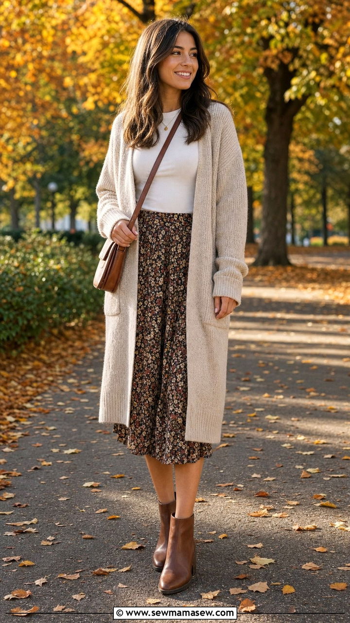 Long Cardigan and Midi Skirt School Look - 35 back to school outfits Pinterest