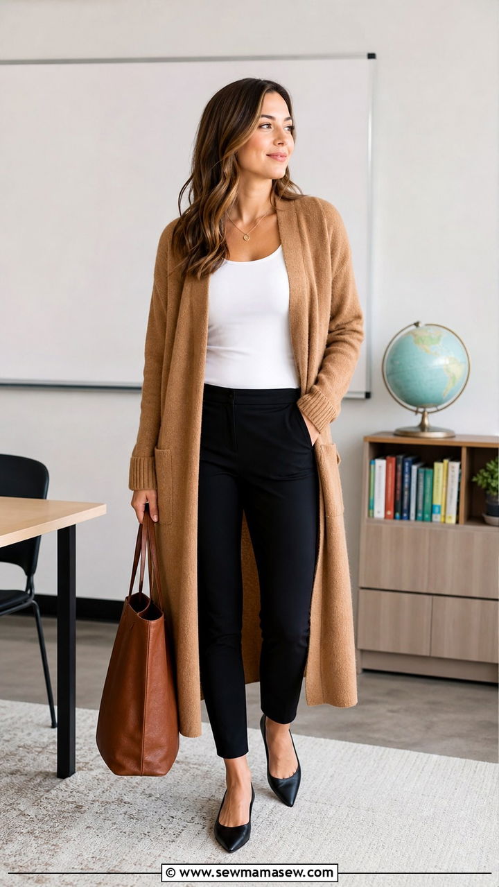 Long Cardigan and Slim Pants Teacher Outfit - 40 Teacher outfit ideas