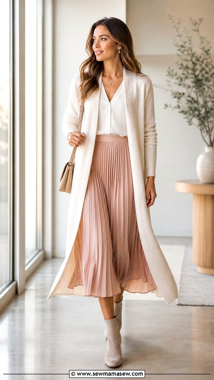 Long Cardigan with Midi Skirt Work Outfit - 40 Classy work outfit ideas