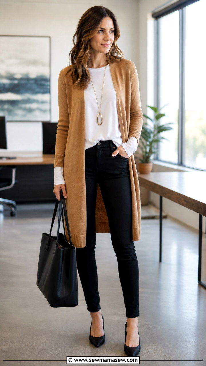 Long Cardigan with Skinny Pants Office Outfit - 40 office outfits for women