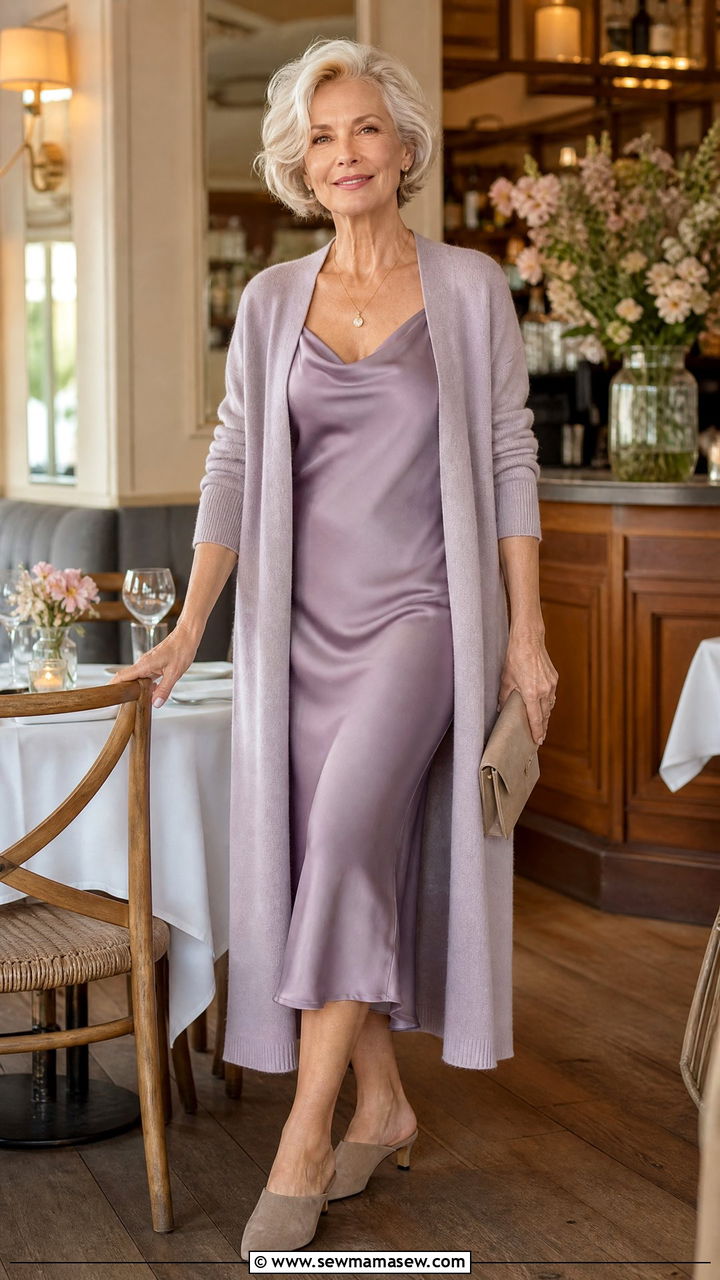 Long Cardigan with Slip Dress - 30 Elegant outfits for older women