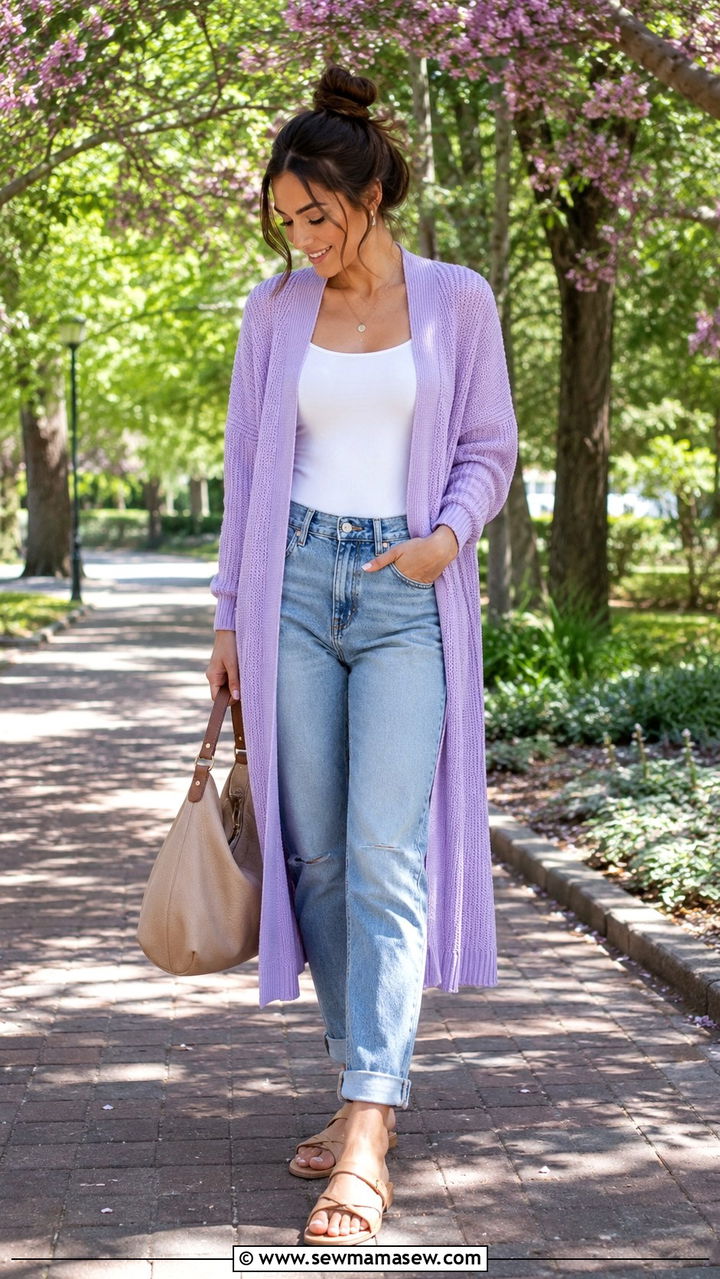 Long Cardigan with Tank Top and Jeans - 30 Modest spring outfits