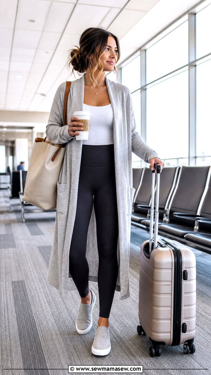 Long Cardigan with Tank Top and Leggings - 40 Spring travel outfits