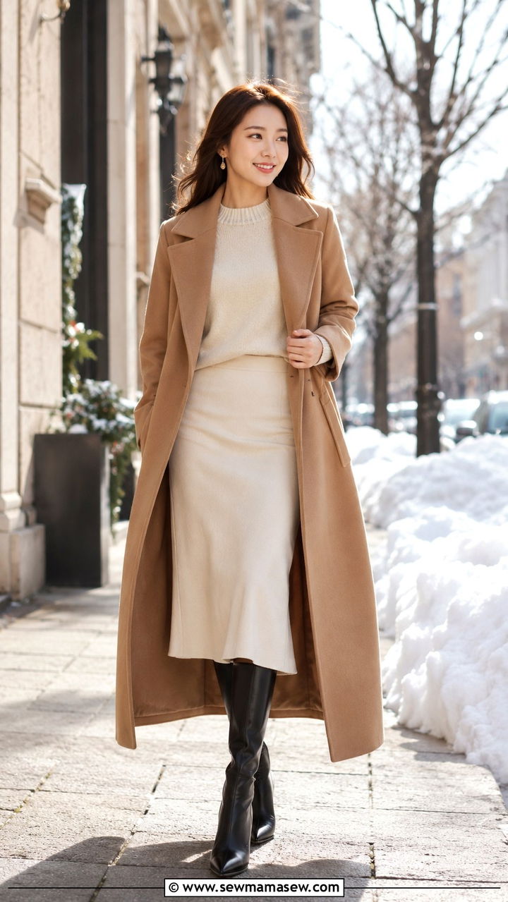 Long Coat With Midi Skirt And Pointed Knee High Boots - 25 Petite outfit ideas with midi skirt