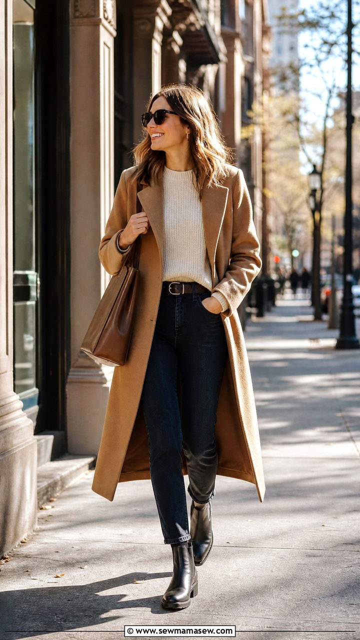 Long Coat with Dark Denim and Chelsea Boots - 35 Long coat outfit ideas