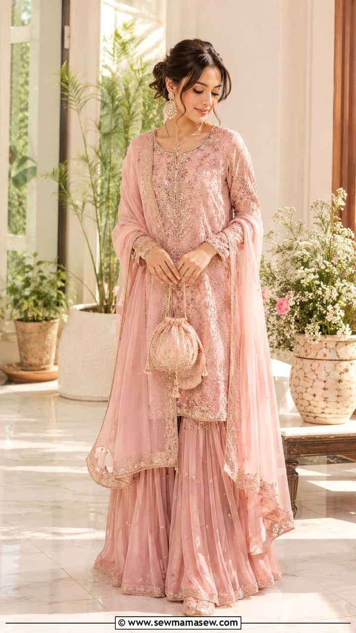 Long Kameez with Sharara for Nikkah - 25 Wedding guest outfit ideas Nikkah ceremony
