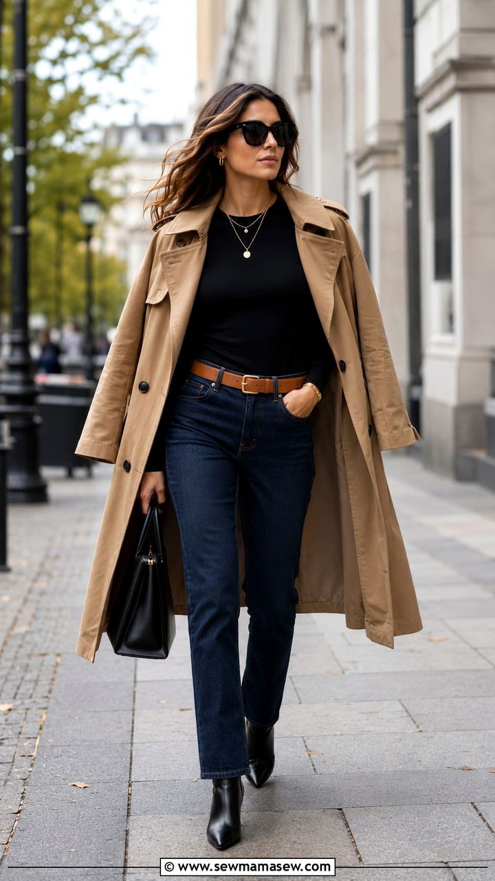 Long Navy Straight Leg Jeans with Black Top Outfit - 30 Networking event outfit ideas