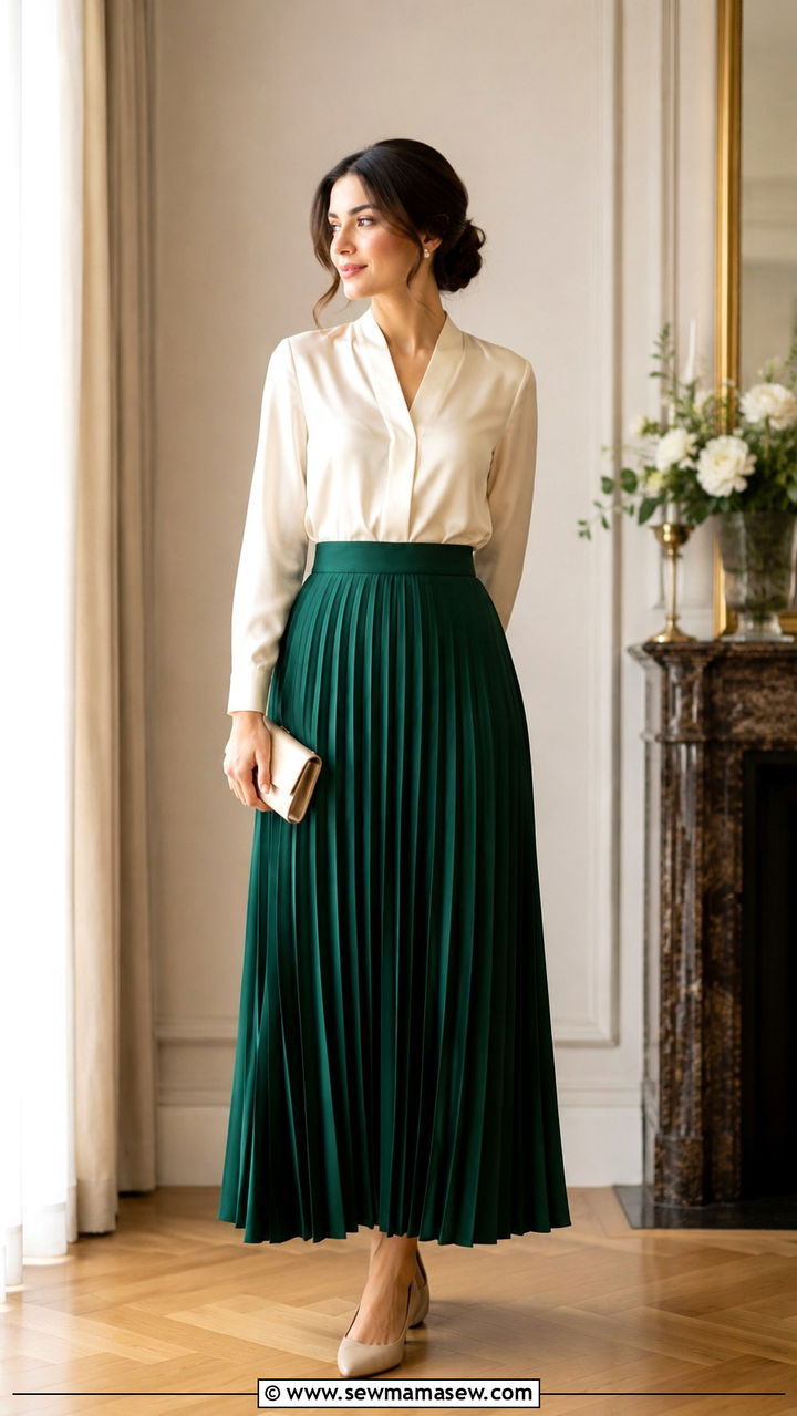 Long Pleated Skirt With Blouse - 30 Modest outfit ideas with long skirt