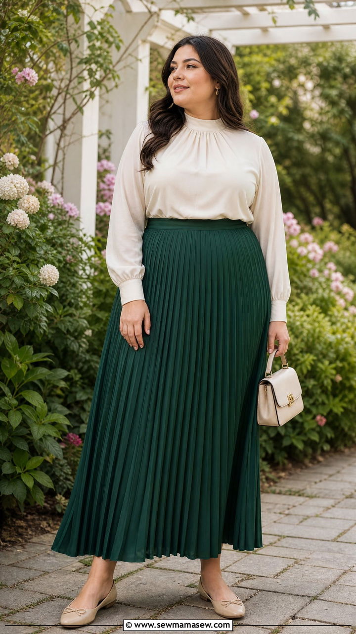 Long Pleated Skirt with Modest Blouse Plus Size - 30 Modest outfit ideas plus size