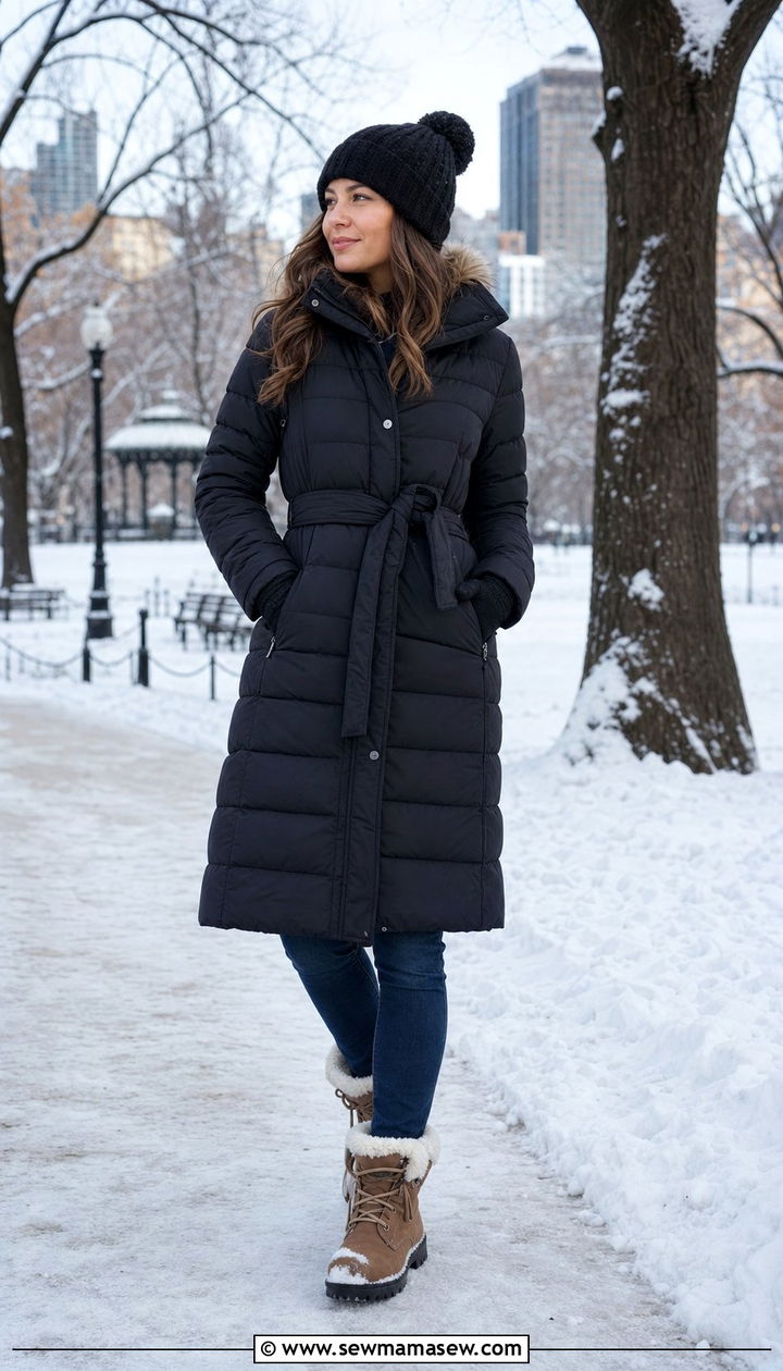 Long Puffer Coat Skinny Jeans Winter Boots Outfit - 35 Boston outfit ideas