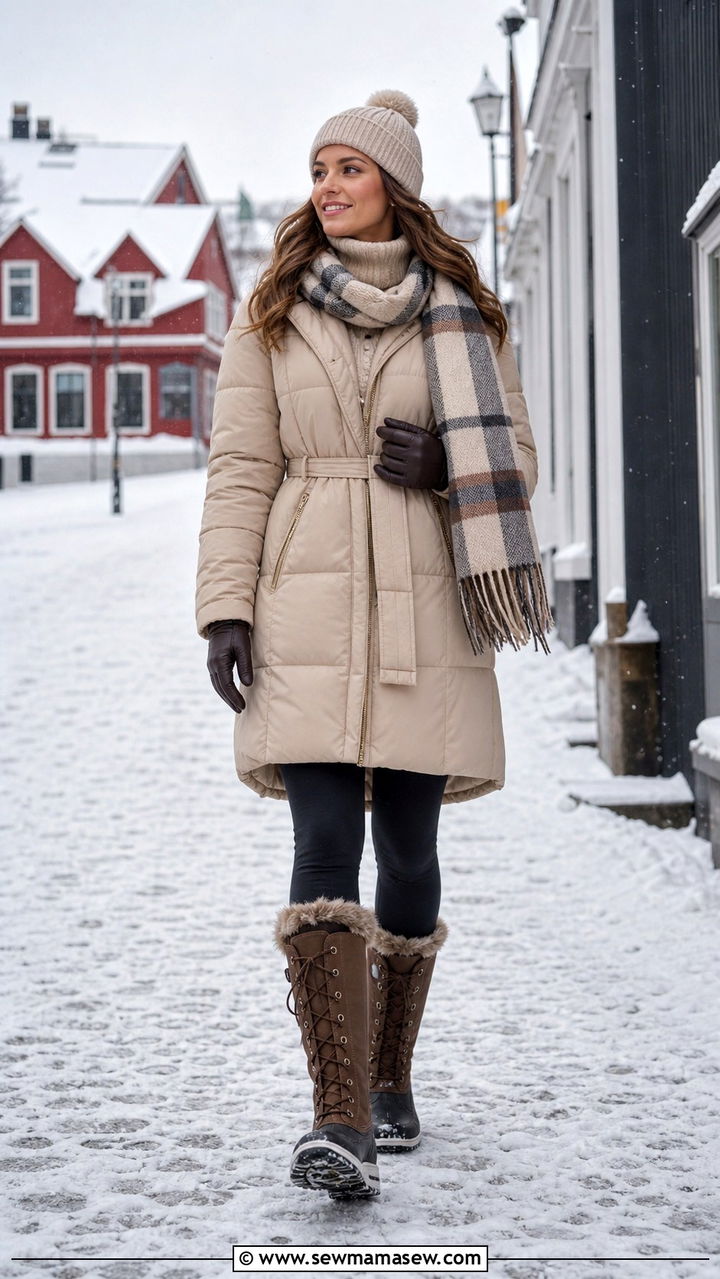 Long Puffer Coat with Thermal Leggings Outfit - 40 What to wear in Iceland