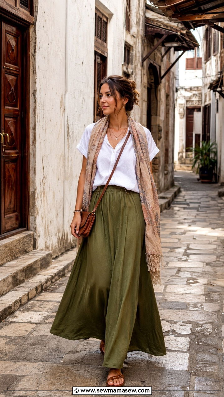 Long Skirt with Modest Blouse in Stone Town - 25 Zanzibar outfit ideas
