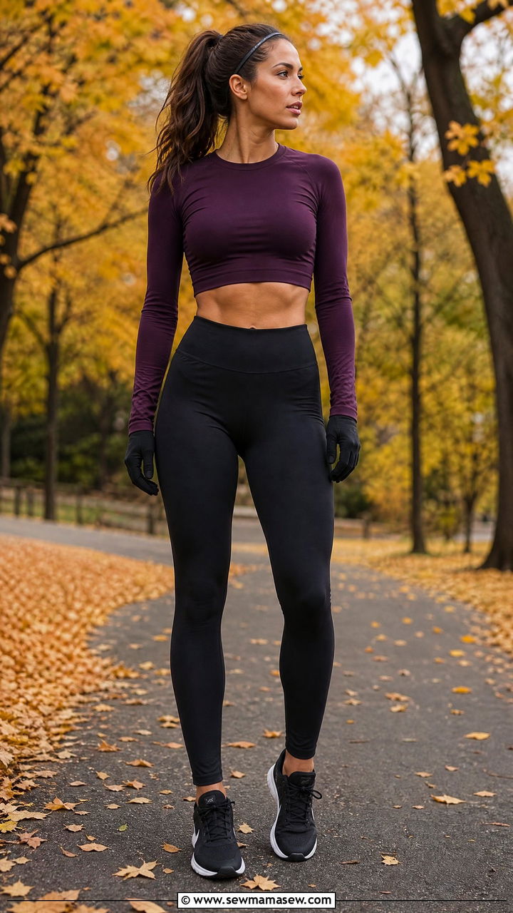 Long Sleeve Crop Top and High Waisted Running Tights - 20 5K outfit ideas