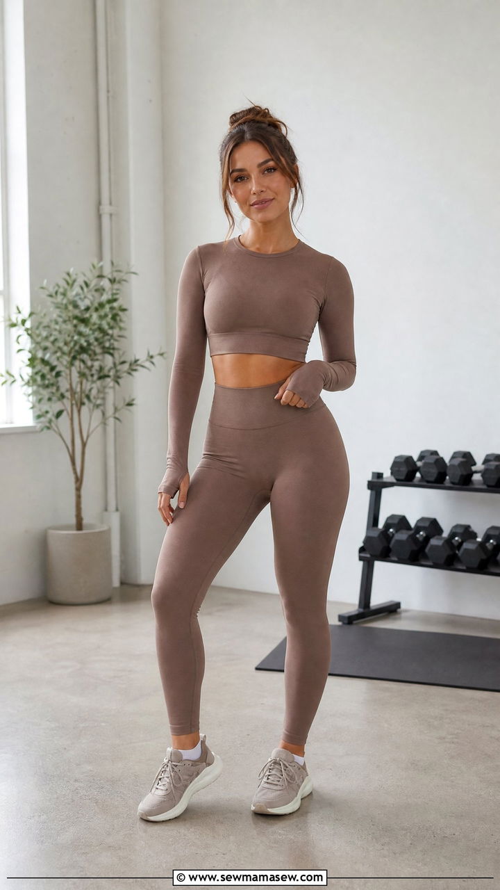 Long Sleeve Crop Top and Leggings Outfit - 30 Cute gym outfit ideas