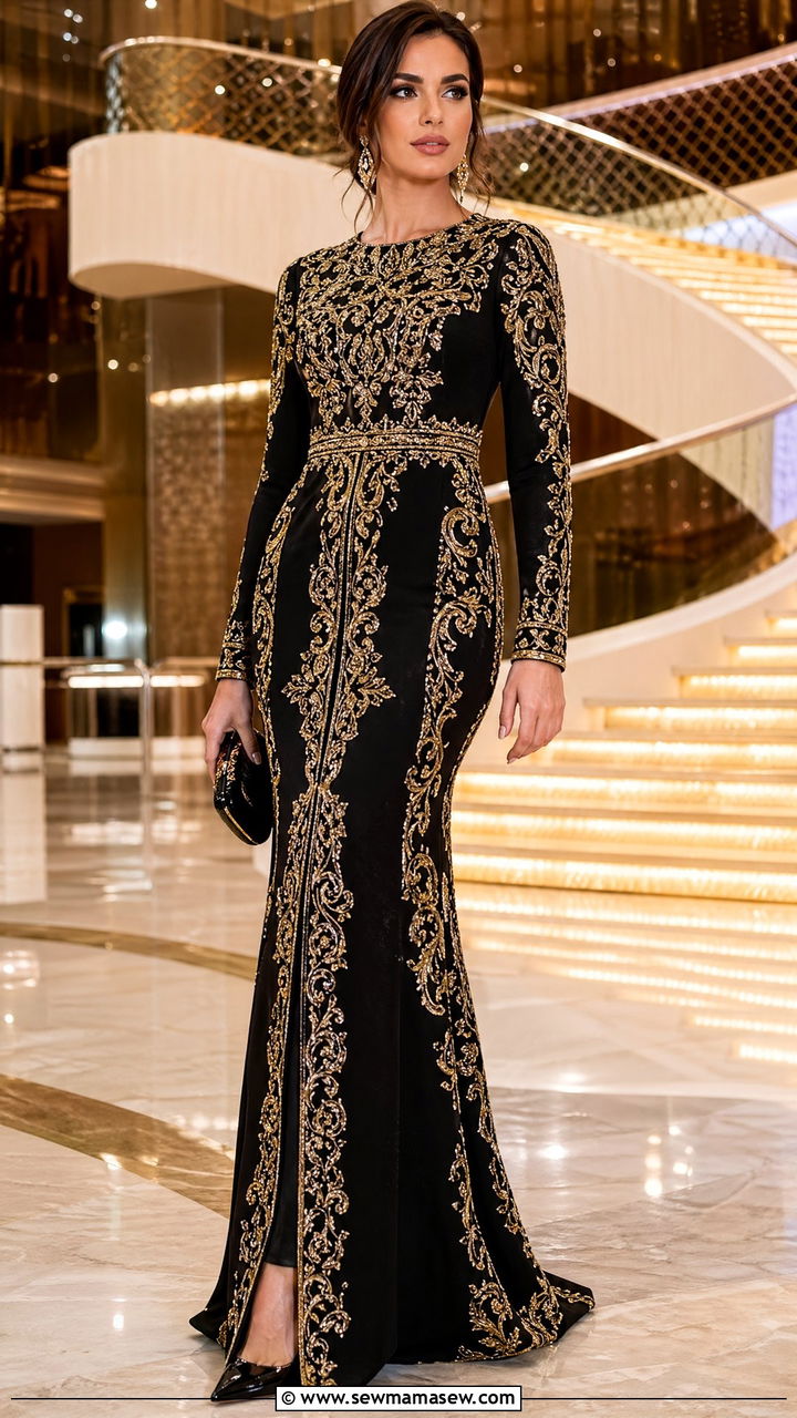 Long Sleeve Embroidered Evening Gown Dubai - 35 Dubai outfit ideas
