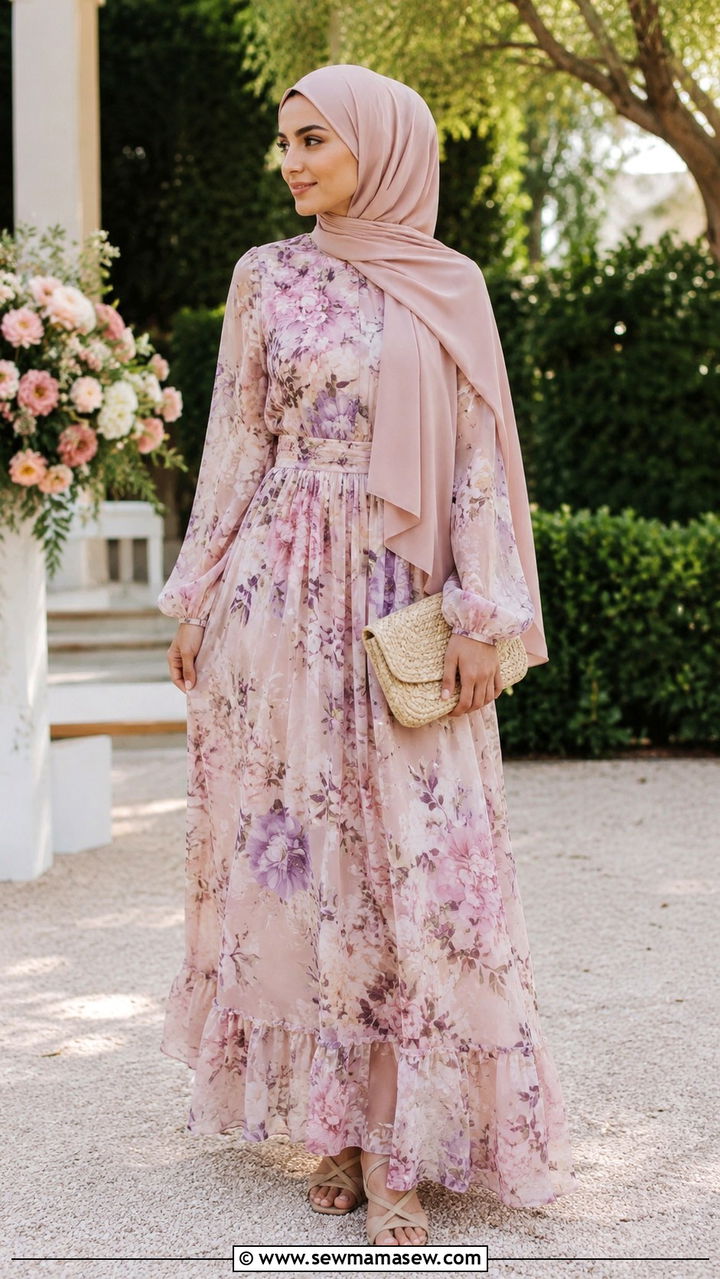 Long Sleeve Floral Maxi Dress - 30 Modest wedding guest outfit ideas for Muslim women