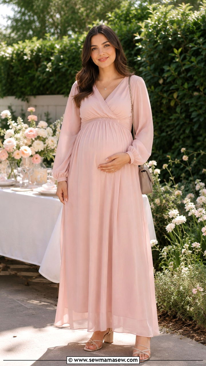 Long Sleeve Flowy Maxi Dress - 25 modest baby shower outfit ideas
