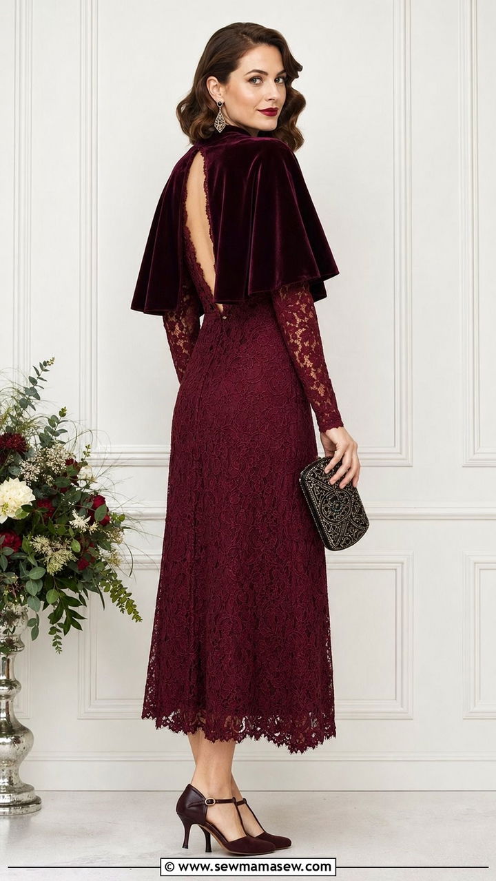 Long Sleeve Lace Dress with Vintage Inspired Accessories - 35 Boho wedding guest outfits