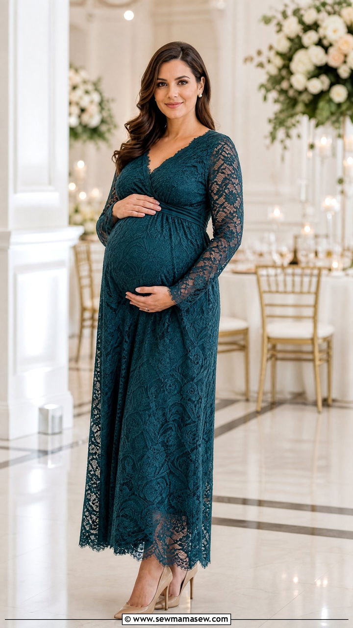 Long Sleeve Lace Maternity Dress - 35 Maternity wedding guest outfits