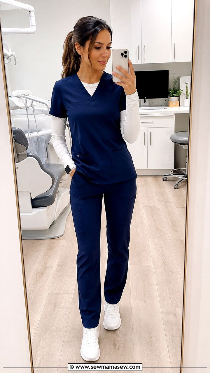 Long Sleeve Layered Under Scrubs Dental Outfit - 30 Dental office outfit ideas