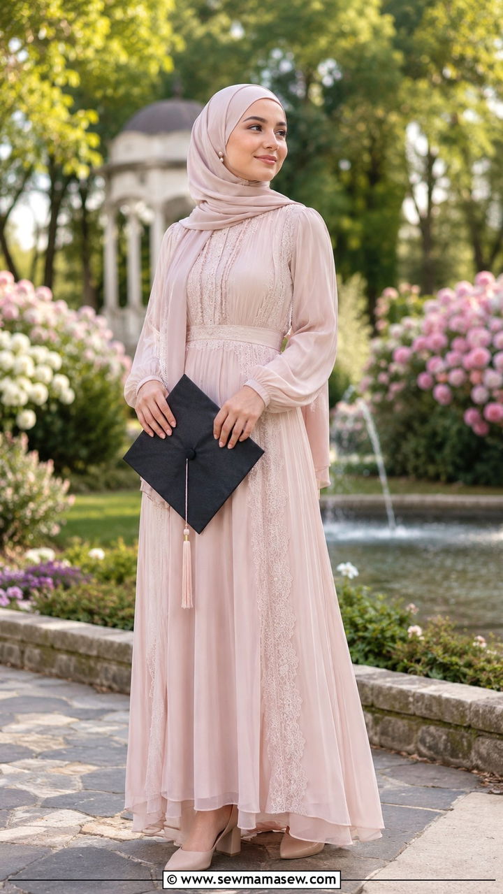 Long Sleeve Maxi Dress With Block Heels - 30 Graduation ceremony outfit ideas