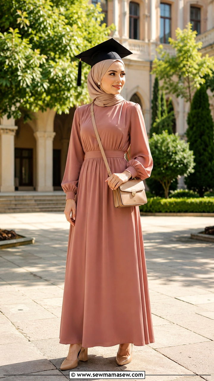 Long Sleeve Maxi Dress With Block Heels - 30 modest graduation outfit ideas