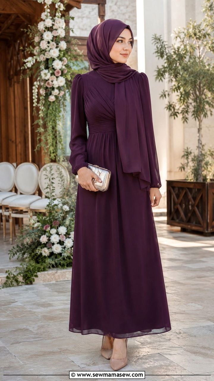 Long Sleeve Maxi Dress With Hijab - 30 Modest wedding guest outfit ideas with hijab
