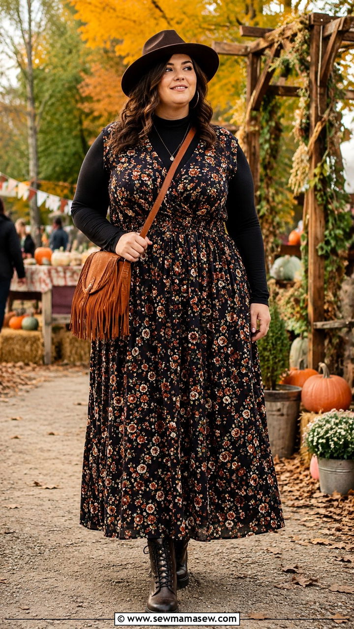 Long Sleeve Maxi Dress with Chunky Ankle Boots Plus Size - 30 Modest outfit ideas plus size