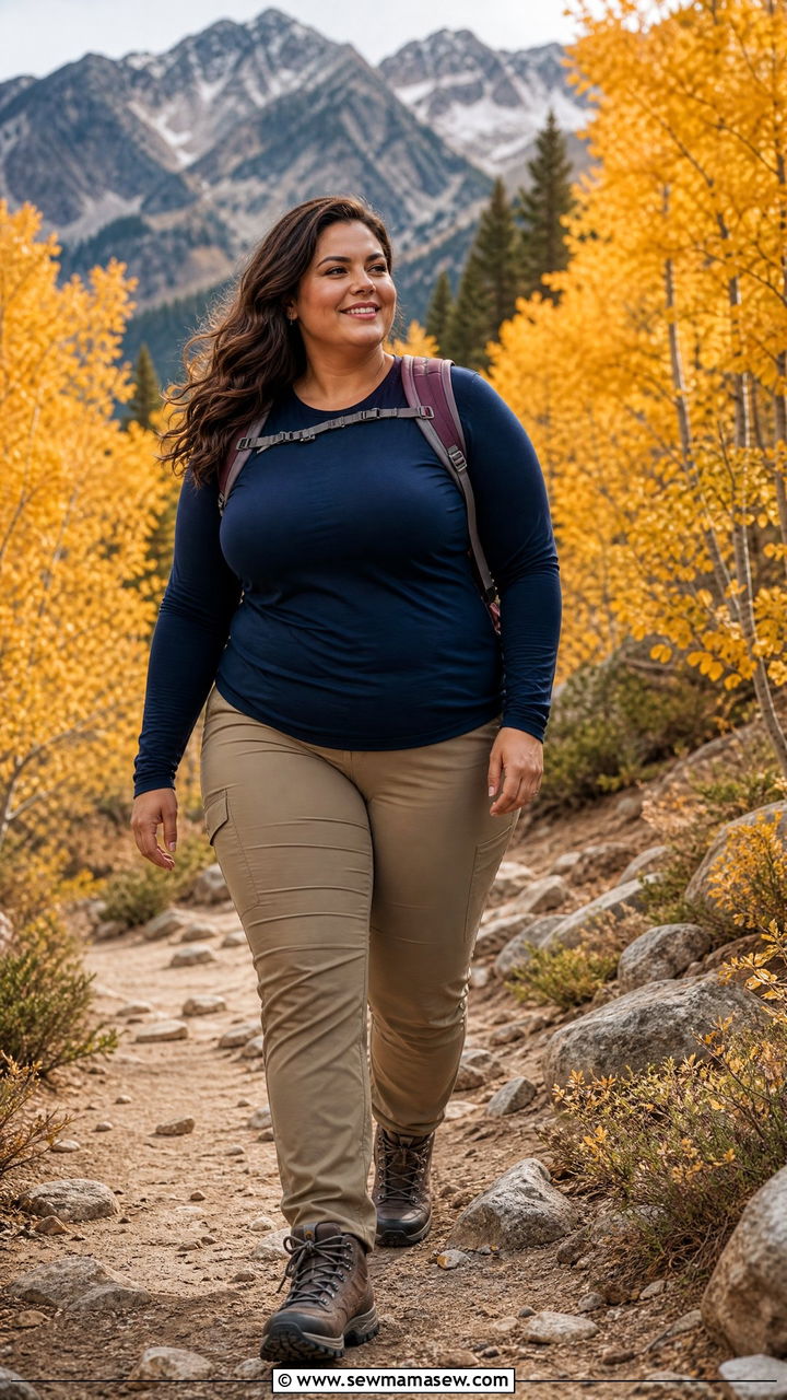 Long Sleeve Merino Wool Base Layer with Stretch Hiking Pants - 25 Hiking outfit ideas plus size