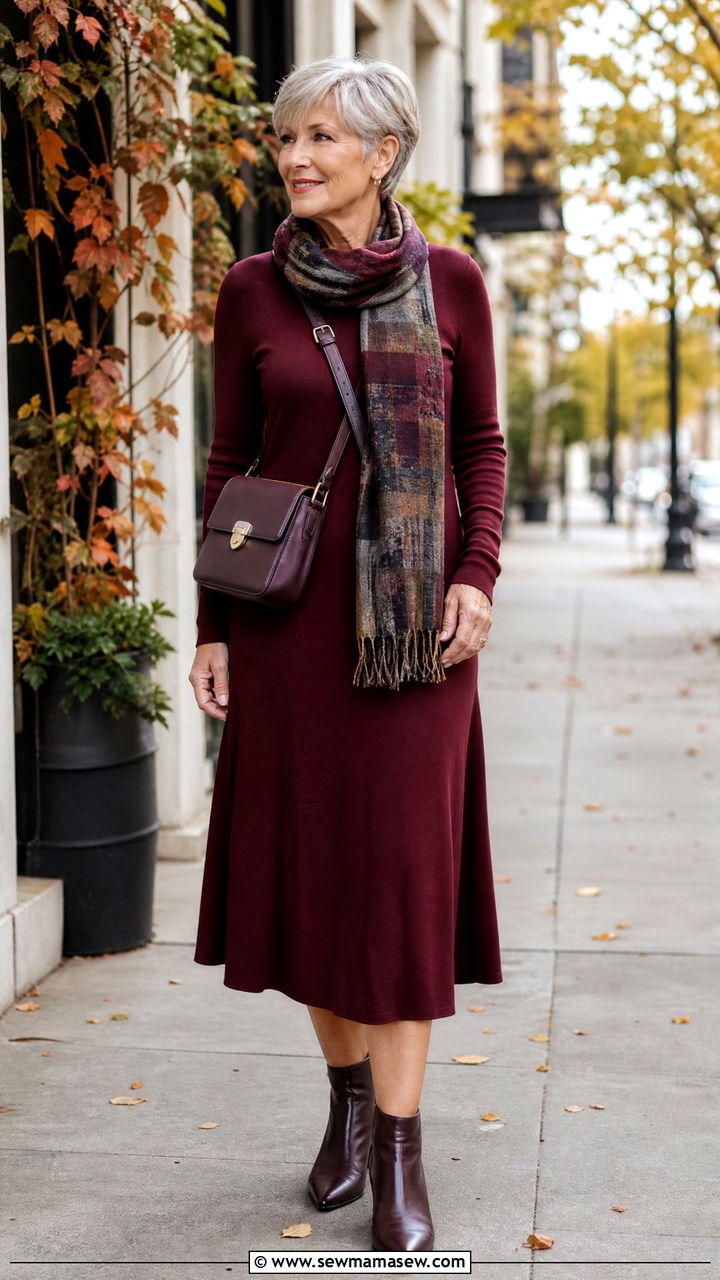 Long Sleeve Midi Dress Outfit for Women Over 50 - 30 Dress outfit ideas for women over 50