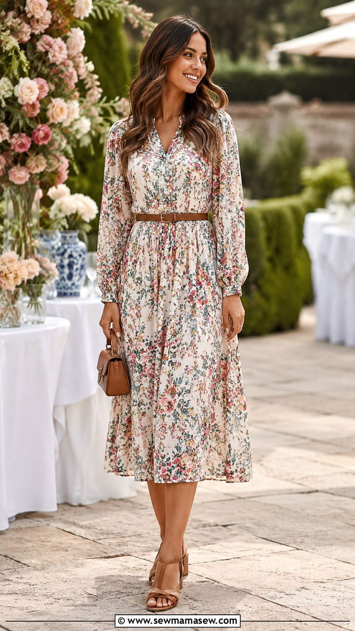 Long Sleeve Midi Dress With Block Heels Outfit - 25 Modest outfit ideas for summer heat hot weather