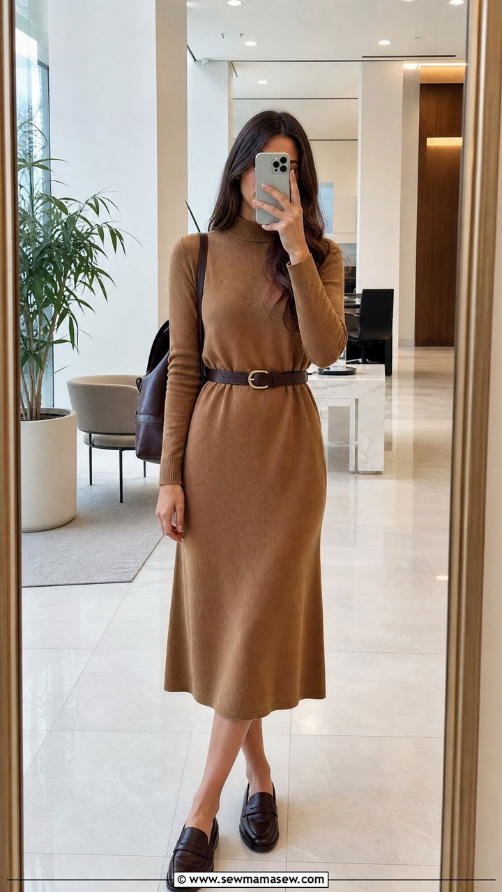 Long Sleeve Midi Dress With Loafers - 25 Business casual outfits with dress