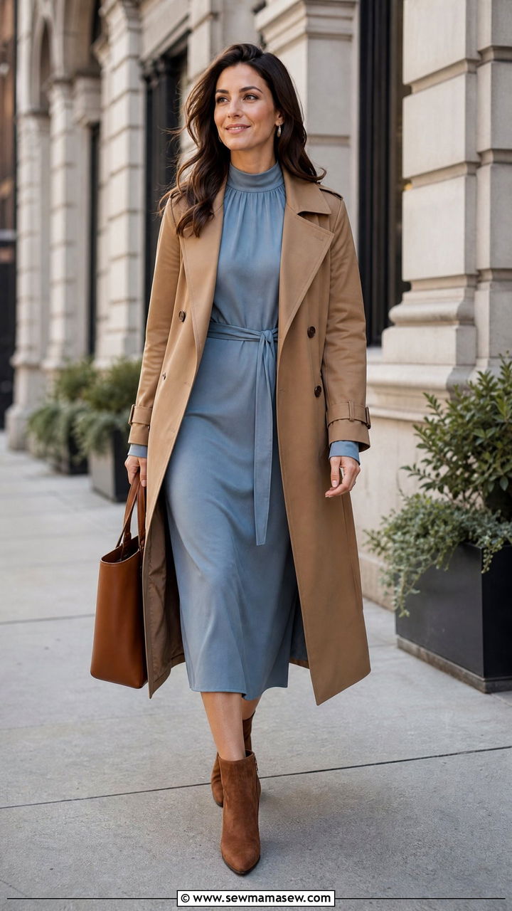 Long Sleeve Midi Dress With Trench Coat Outfit - 25 Midi dress with trench coat outfit ideas