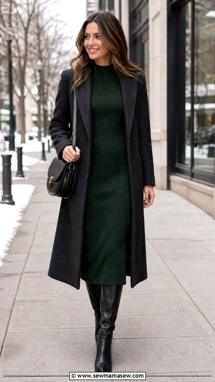 Long Sleeve Midi Dress and Boots Austin Winter - 40 What to wear in Austin