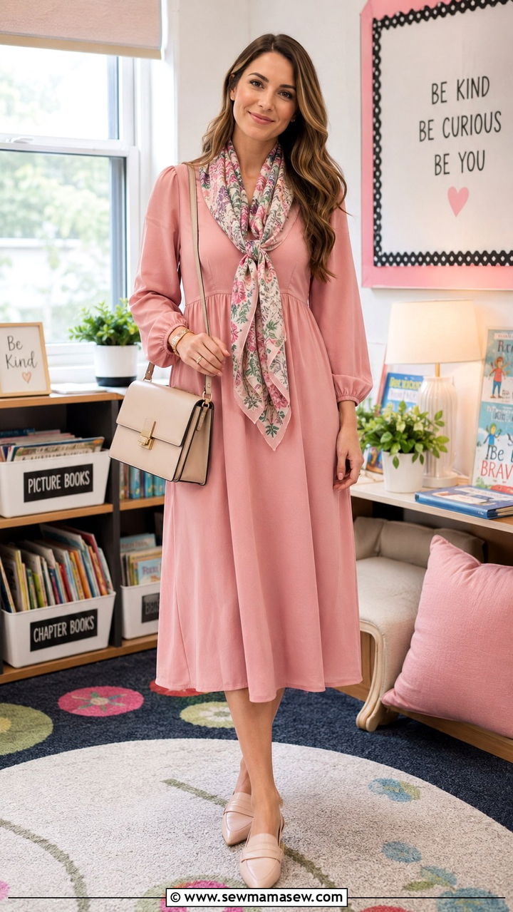 Long Sleeve Pink Dress Kindergarten Outfit - 30 Kindergarten teacher outfit ideas
