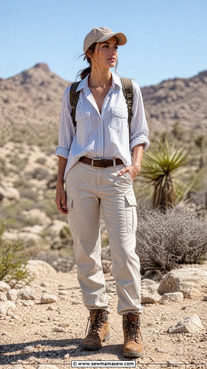 Long Sleeve Sun Shirt and Cargo Pants Outfit - 25 Hiking outfit ideas cute