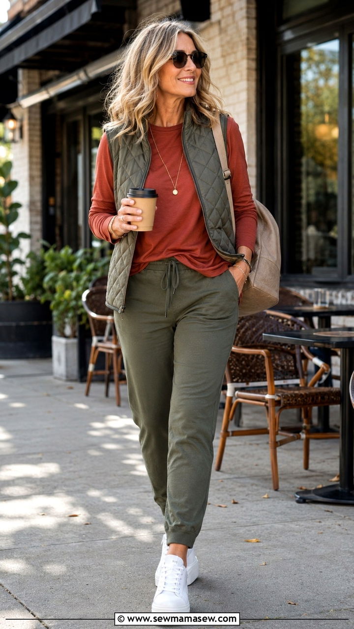 Long Sleeve Tee Jogger Pants - 30 Outfit ideas for women over 50 errands