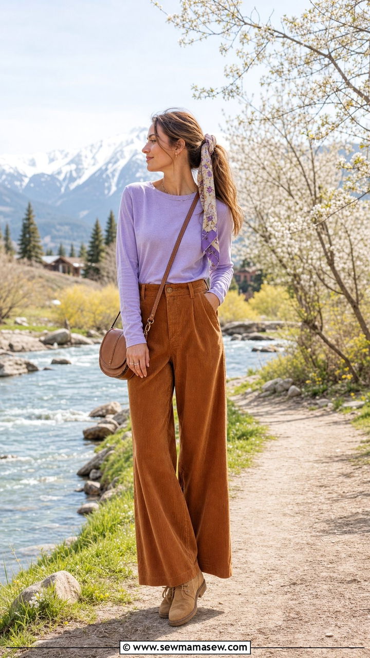 Long Sleeve Tee With Corduroy Pants Spring Mountain Outfit - 25 Spring mountain outfits