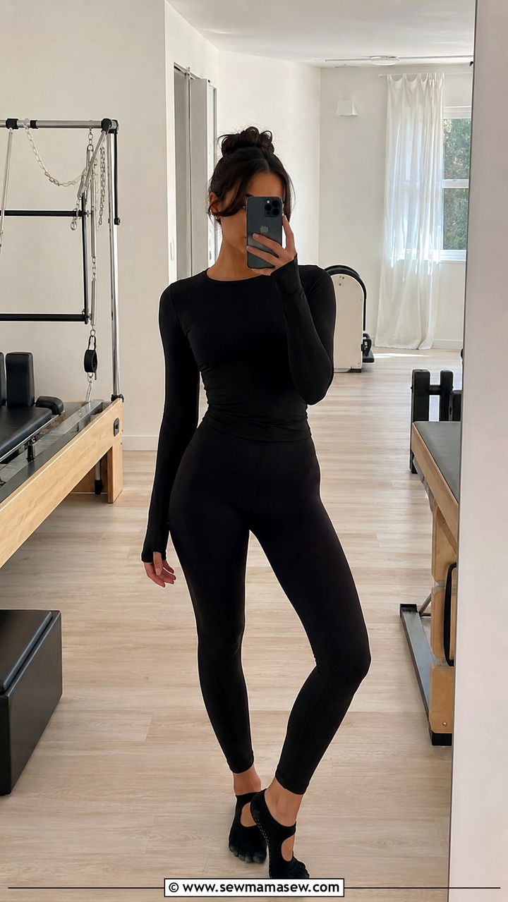 Long Sleeve Top and High Waist Leggings - 25 Modest pilates outfit ideas