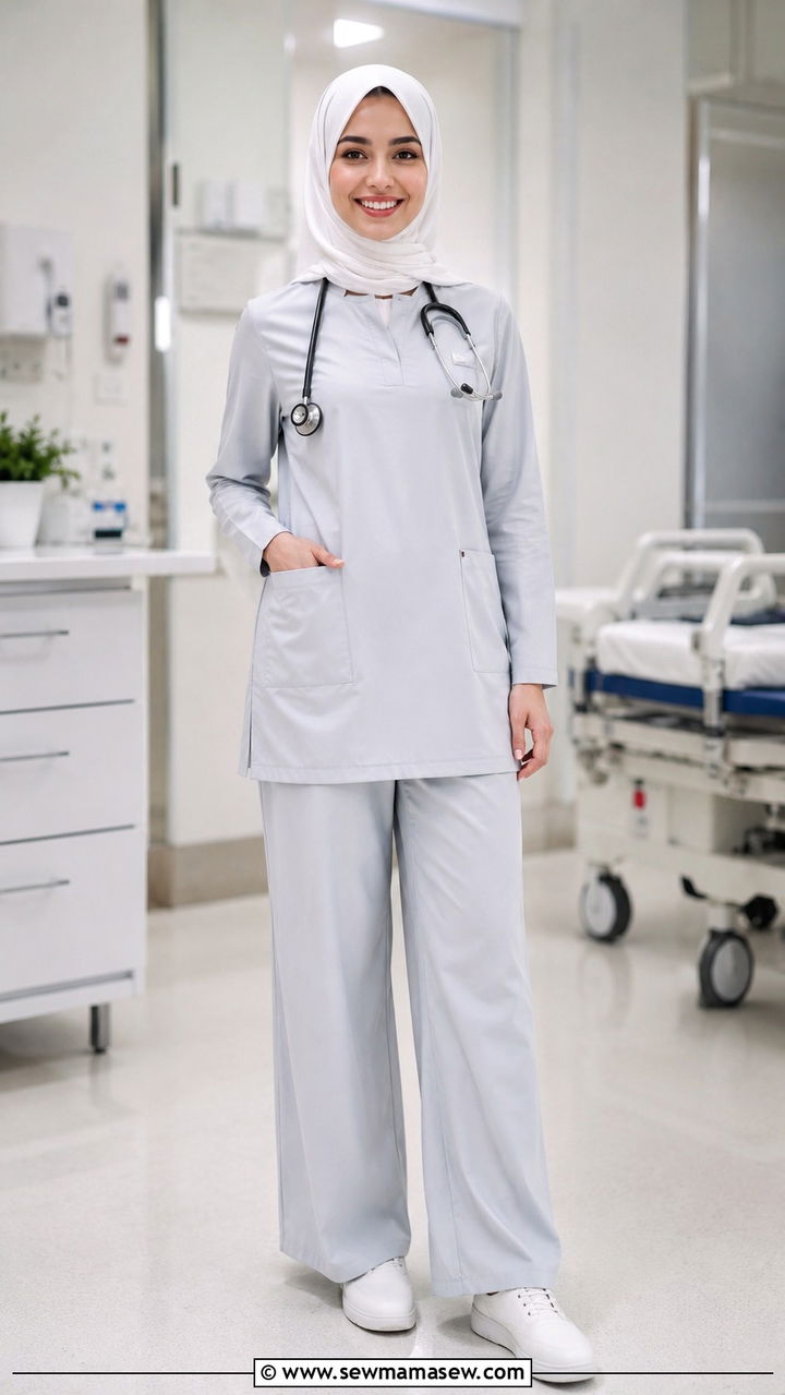 Long Sleeve Tunic With Wide Leg Scrub Pants - 20 Modest outfit ideas for nurse