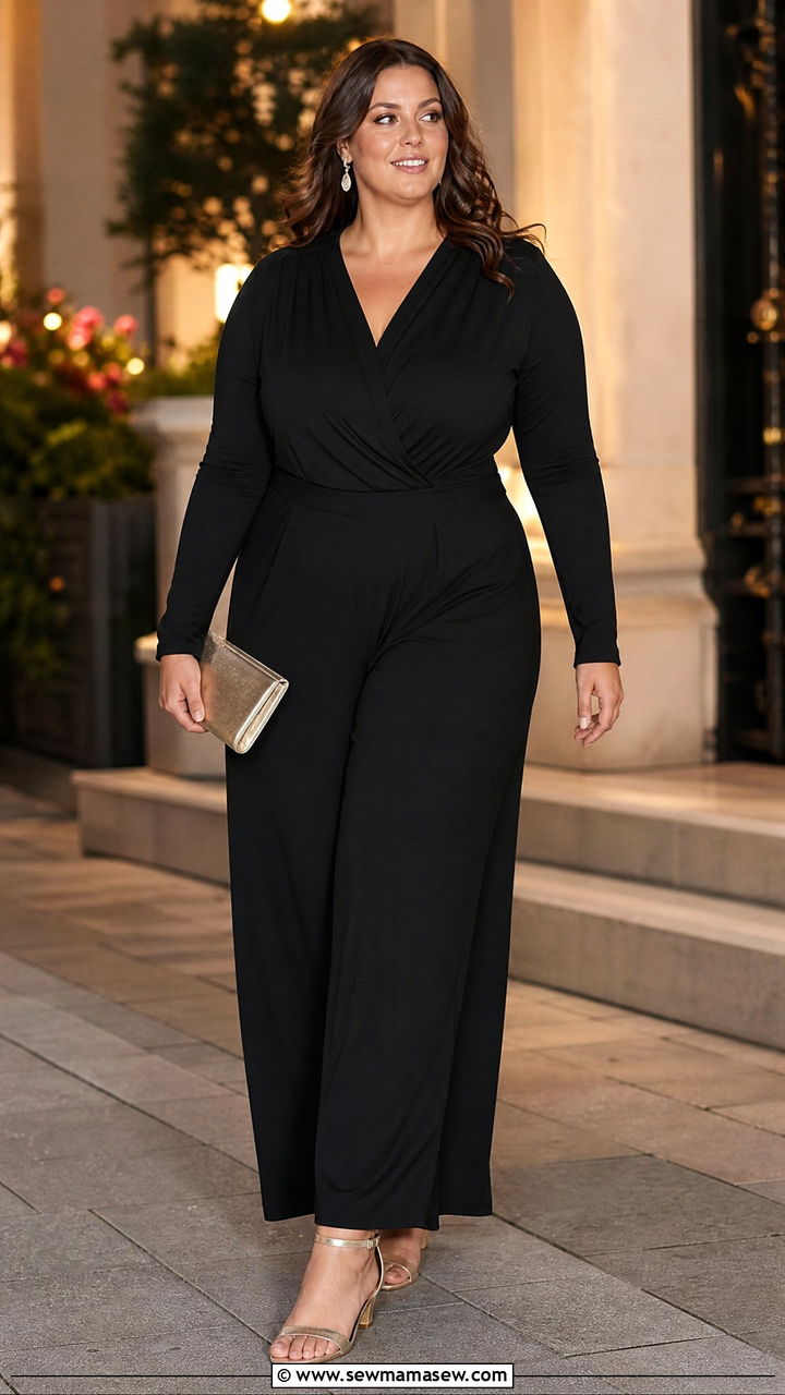 Long Sleeve Wide Leg Jumpsuit Plus Size Modest - 30 Modest outfit ideas plus size