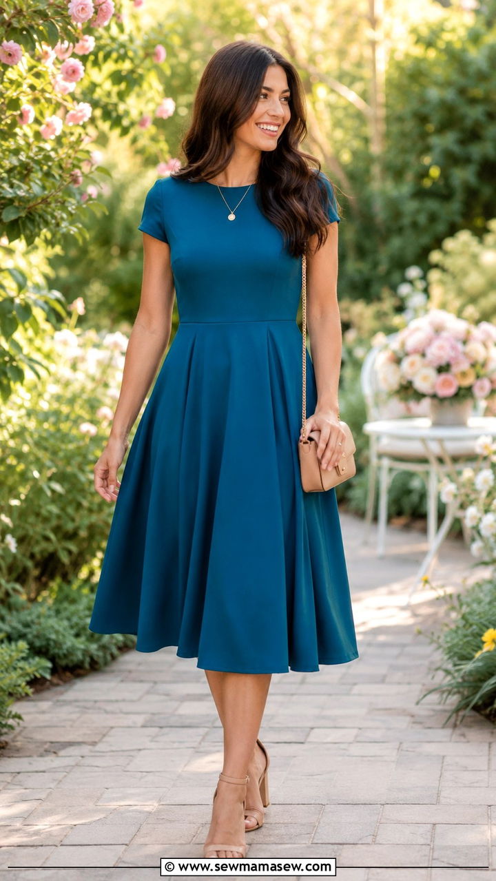 Long Torso Fit and Flare Midi Dress Outfit - 25 outfit ideas for long torso women