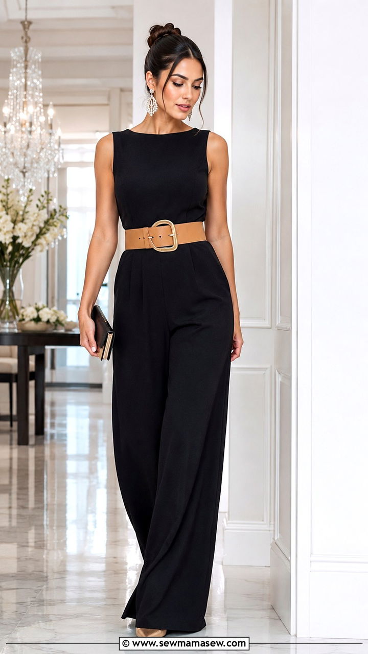 Long Torso Wide Leg Jumpsuit Outfit with Statement Belt - 25 outfit ideas for long torso women