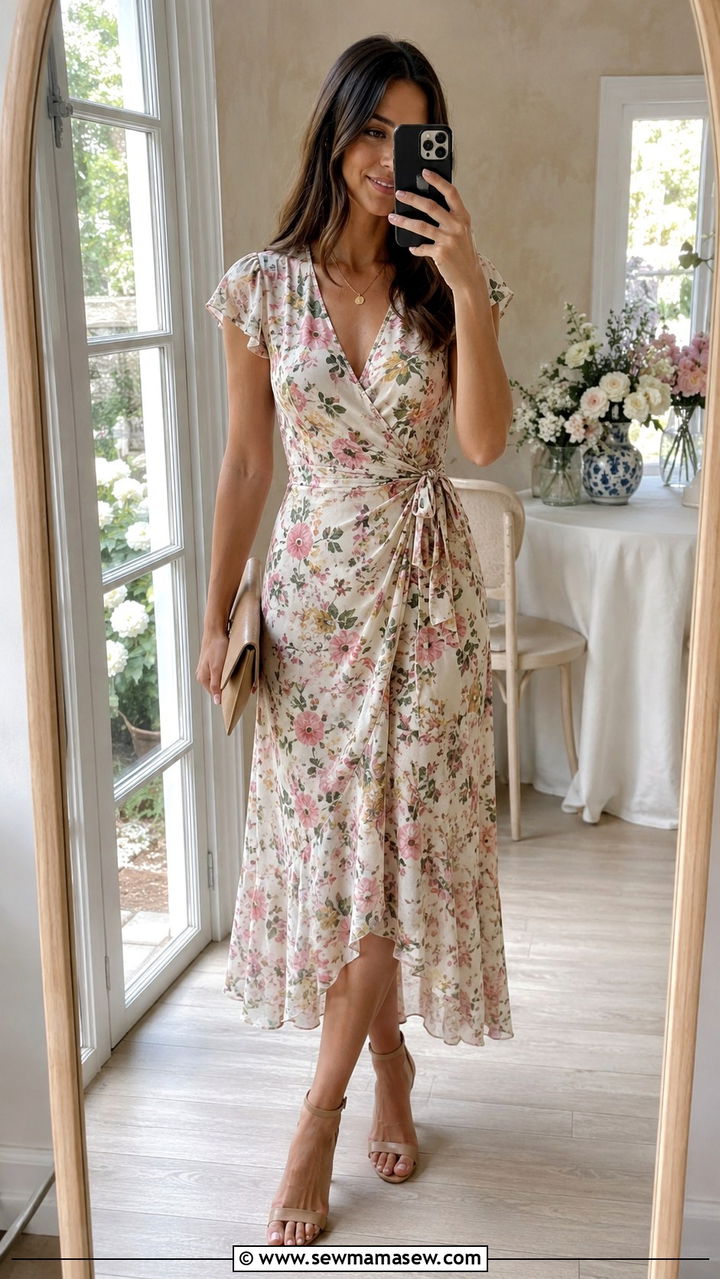Long Torso Wrap Dress Outfit with Heels - 25 outfit ideas for long torso women