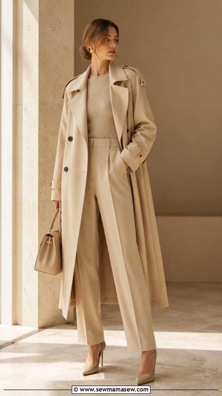 Long Trench Coat Monochrome Beige Outfit - 30 Long trench coat outfit ideas for spring
