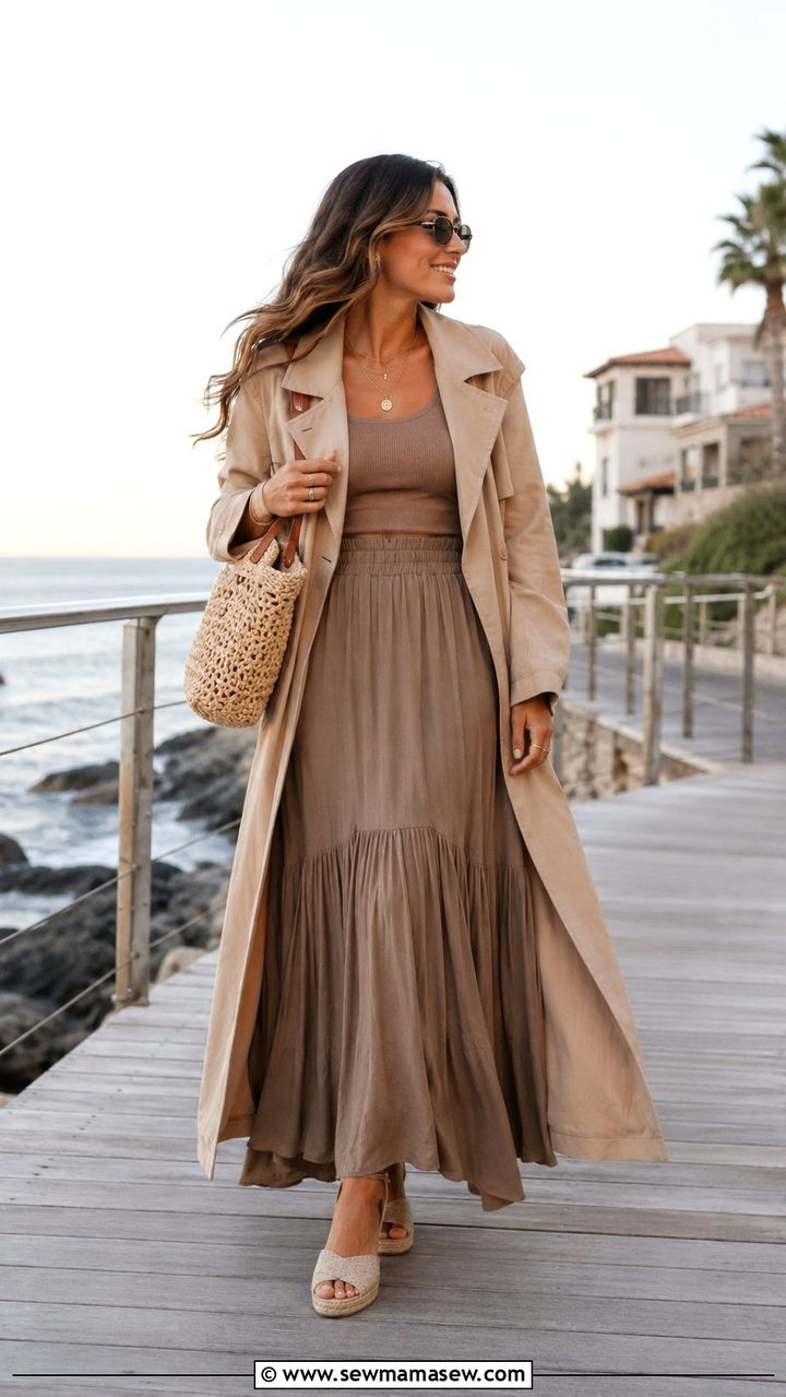 Long Trench Coat Outfit With Maxi Skirt - 30 Long trench coat outfit ideas with a skirt