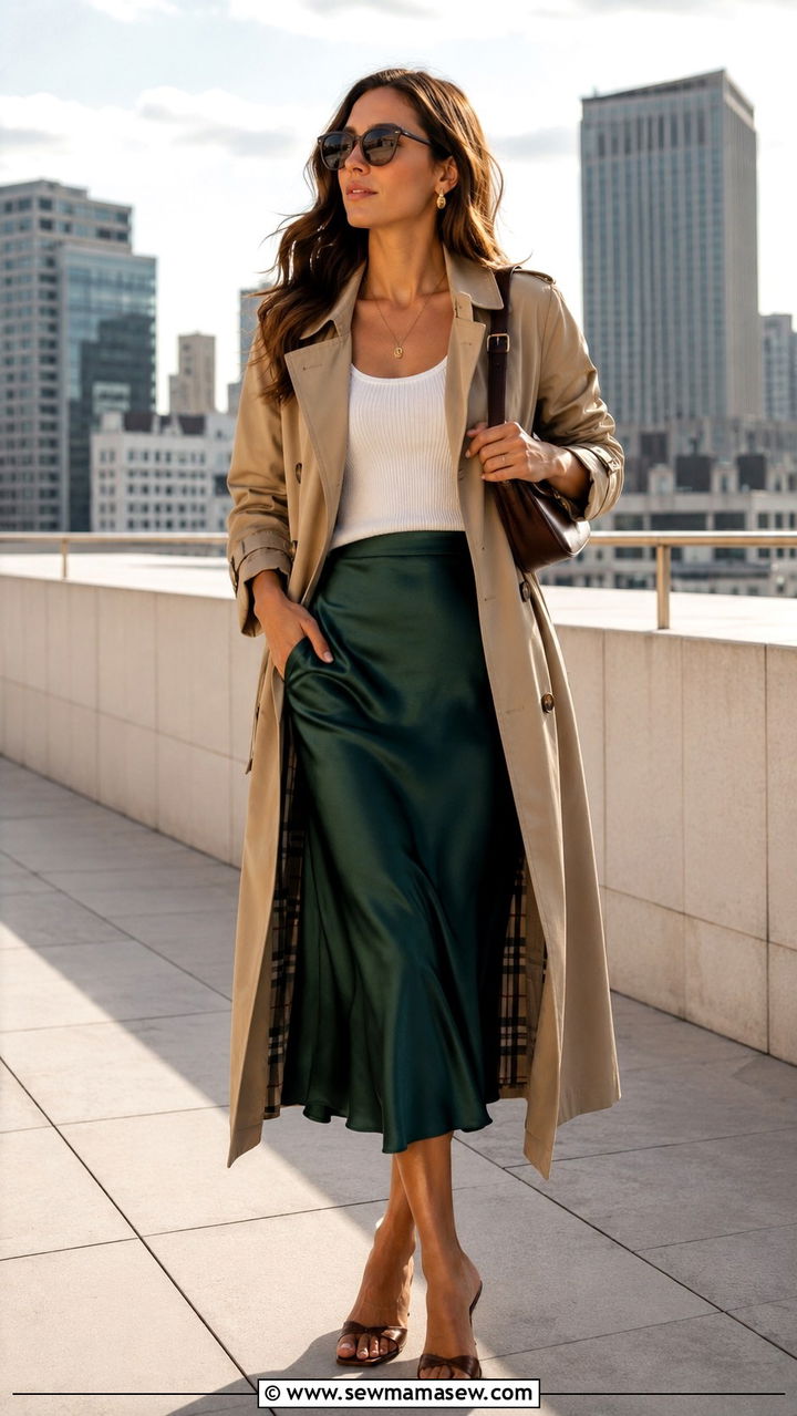 Long Trench Coat Outfit With Slip Skirt - 30 Long trench coat outfit ideas with a skirt