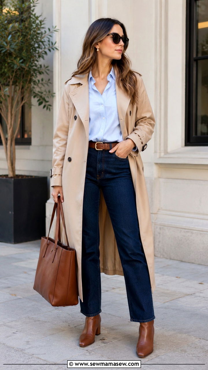 Long Trench Coat With A Button Down Shirt - 30 Long trench coat outfit ideas for spring