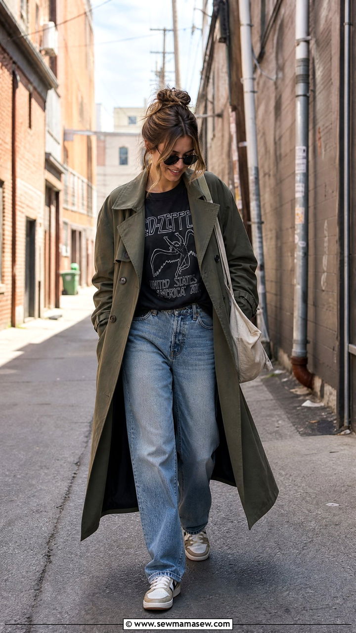 Long Trench Coat With A Graphic Tee - 30 Long trench coat outfit ideas for spring